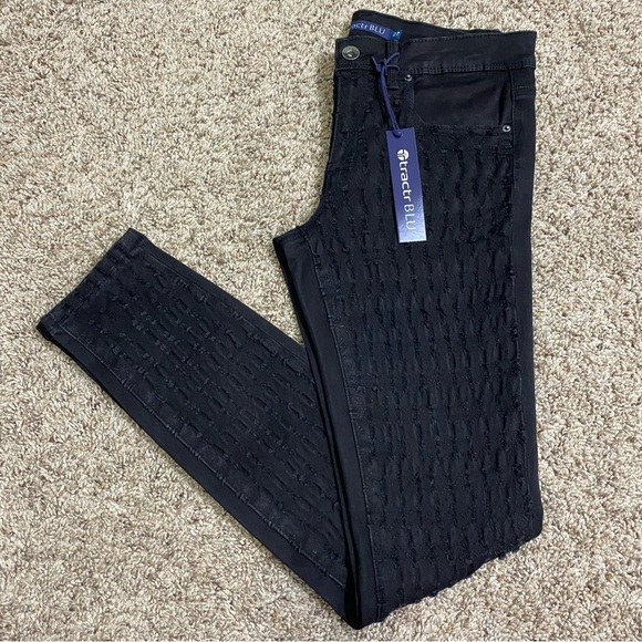 Tractr Blu  Ladies Size 27 Black Distressed Panel Jeans - Picture 1 of 9